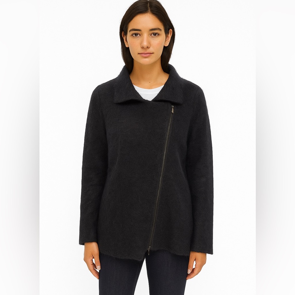 EILEEN FISHER Mohair Blend Zip Front Cardigan Size Small